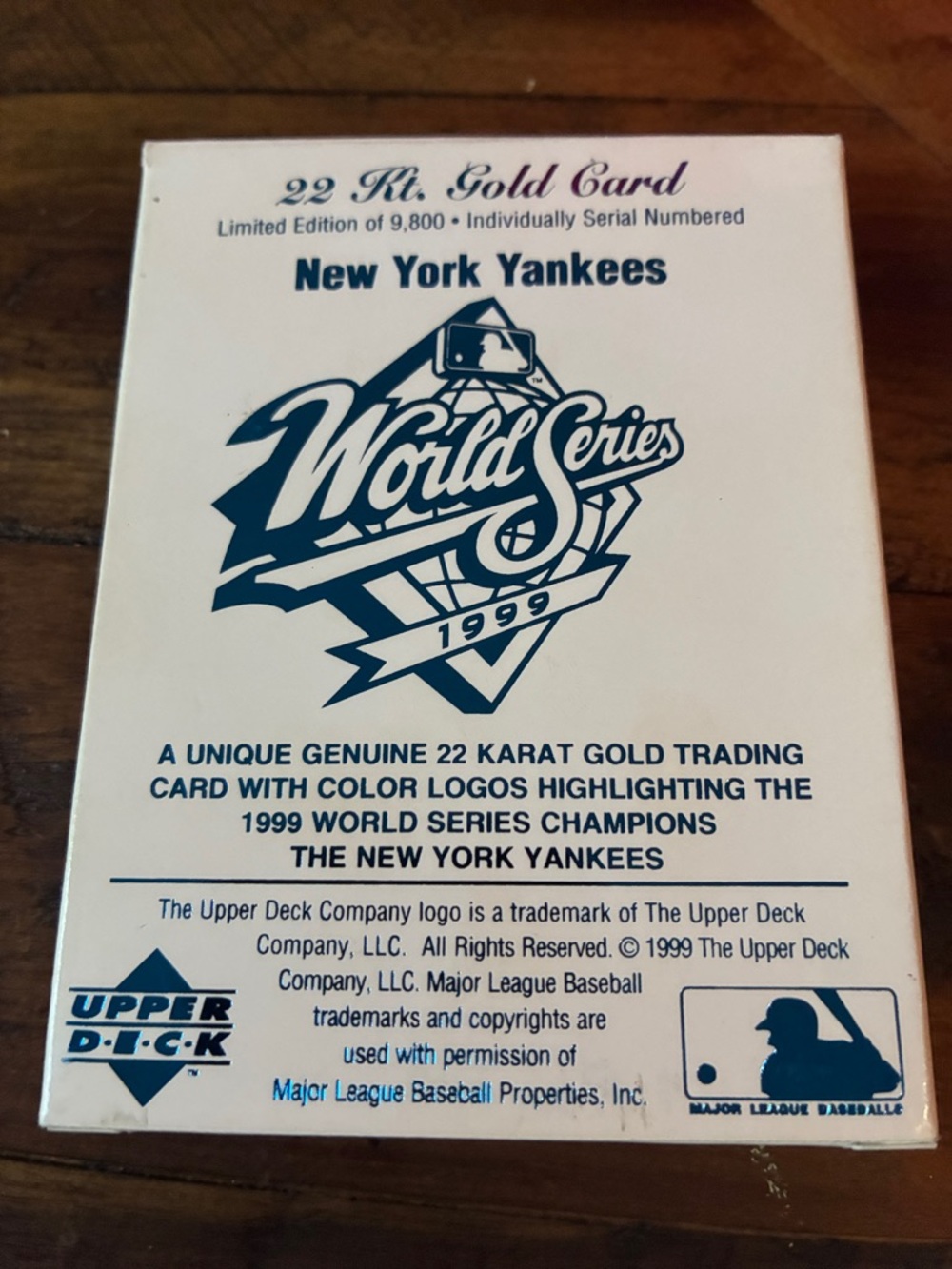 1999 Upper Deck New York Yankees 22KT Gold World Series Champions Card 797/9800 - Picture 6 of 6